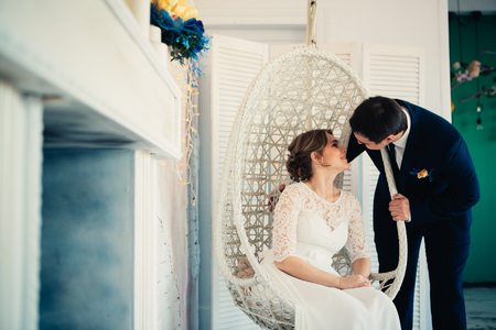 couple groom and bride in the studio.の写真素材