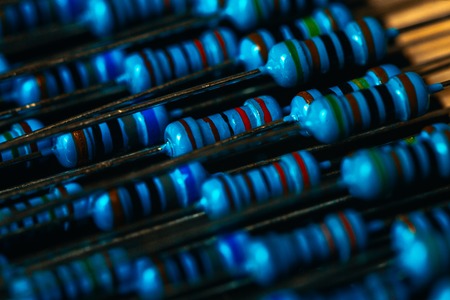 many new resistors stay together in close upsの写真素材