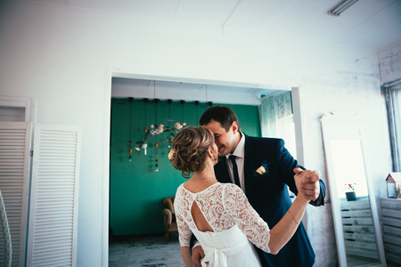 couple groom and bride in the studio.の写真素材
