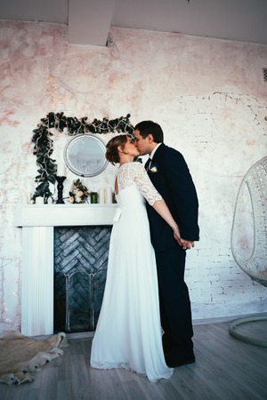 couple groom and bride in the studio.の写真素材