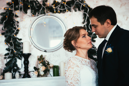 couple groom and bride in the studio.の写真素材