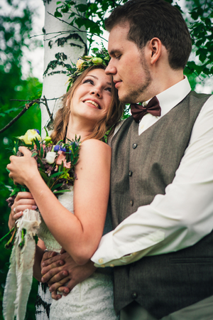 Young bride and groom in the style of provence.の写真素材