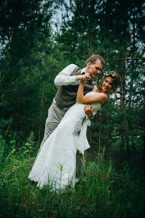 Young bride and groom in the style of provence.の写真素材