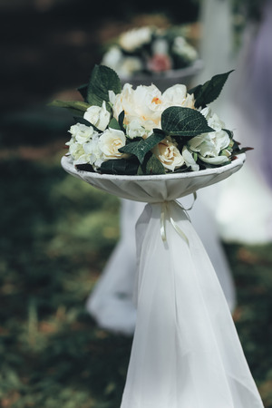 beautiful wedding bouquet decor of cream roses.の写真素材