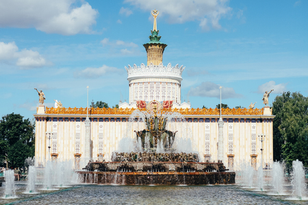 Moscow, Russia - August 13, 2018: Fountain "Stone Flower". The Exhibition of Achievements of National Economy (VDNH) at summer.のeditorial素材
