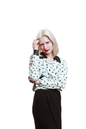 portrait blonde albino girl in studio on white background.の写真素材