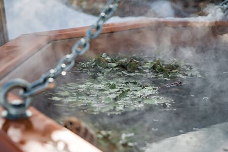 brooms for steam rooms on winterの写真素材