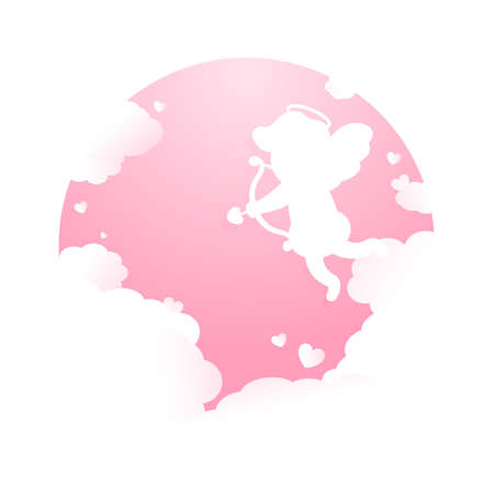 Beautiful vector illustration for valentine's day. Paper cupid, clouds and hearts on a pink background will cling to a pink background. Valentine's Day.のイラスト素材