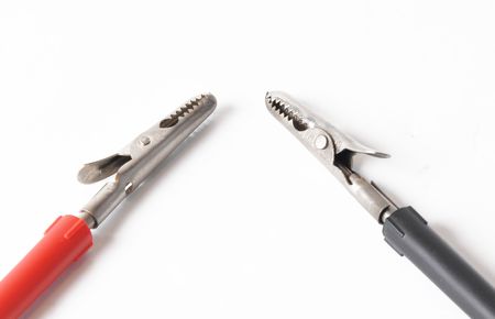 Picture of probes from a tester on a white backgroundの写真素材