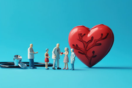 Health care and medicine concept. health care insurance. medical examination service. Stethoscope Heart. Wellness message, care in the hands of doctors. Care and Longevity. Professionals. GenerativeAI.の素材