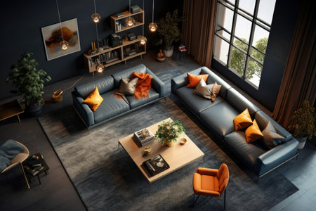 Interior design of living room in luxury home. architecture design with elegant luxury style. modern house. Modern. Cozy apartment. Home decor. Contemporary Vision and Architechture. Generative AI.の素材