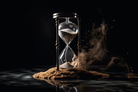 Time. An irreversible current flowing in only one direction, from past, through present to the future. Hourglass, seconds, clock, abstract eternity. Disappears and falls into oblivion. Generative AI.の素材