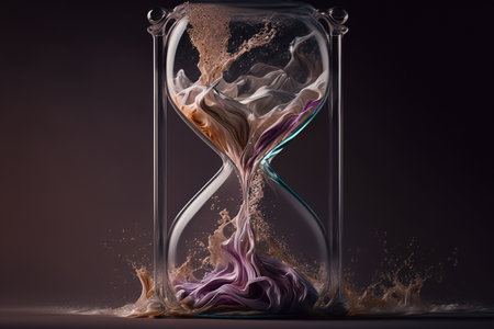 Time. An irreversible current flowing in only one direction, from past, through present to the future. Hourglass, seconds, clock, abstract eternity. Disappears and falls into oblivion. Generative AI.の素材
