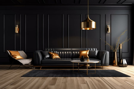 Interior design of living room in luxury home. architecture design with elegant luxury style. modern house. Modern. Cozy apartment. Home decor. Contemporary Vision and Architechture. Generative AI.の素材