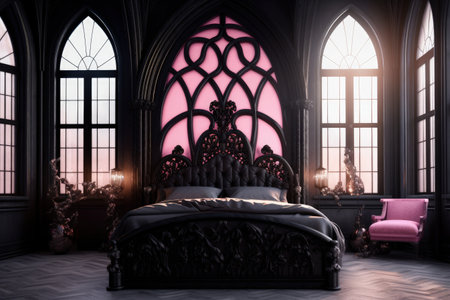 Bedroom design ideas, Modern and creative design ideas extraordinary and stylish minimalist bedroom. black modern. luxurious, oppulent, modern, luxe modern-baroque, Generative AI.の素材
