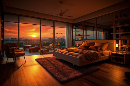 Bedroom design ideas, Modern and creative design ideas extraordinary and stylish minimalist bedroom. black modern. luxurious, oppulent, modern, luxe modern-baroque, Generative AI.の素材