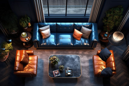 Interior design of living room in luxury home. architecture design with elegant luxury style. modern house. Modern. Cozy apartment. Home decor. Contemporary Vision and Architechture. Generative AI.の素材