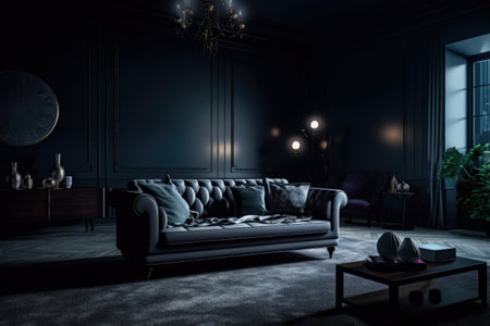 Interior design of living room in luxury home. architecture design with elegant luxury style. modern house. Modern. Cozy apartment. Home decor. Contemporary Vision and Architechture. Generative AI.の素材