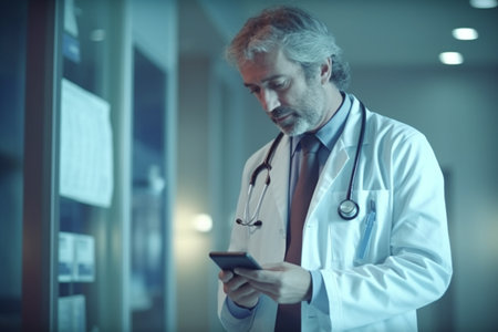 Doctor online, consultation doctor-patient conversation, video meeting, online web chat, call, communication, preparing online internet prescription, medical consultation, Family. Generative AI.の素材