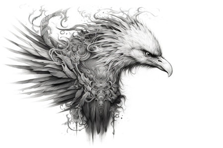 Tattoo, patterns applied to the body. Sketches of drawings, in a creative style. Art sketch, stencil for redrawing. Drawing on the human skin. Generative AI.の素材