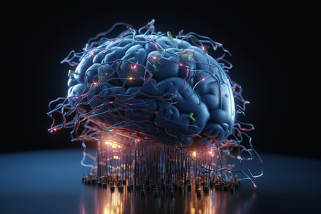 Technology and engineering concept. Artificial Intelligence, AI, machine learning, Big data, cyber mind domination, Chat bot, chat gpt, robo advisor , robotic. brain future . Generative AI.の素材