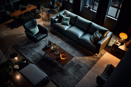 Interior design of living room in luxury home. architecture design with elegant luxury style. modern house. Modern. Cozy apartment. Home decor. Contemporary Vision and Architechture. Generative AI.の素材
