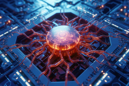 Technology and engineering concept. Artificial Intelligence, AI, machine learning, Big data, cyber mind domination, Chat bot, chat gpt, robo advisor , robotic. brain future . Generative AI.の素材