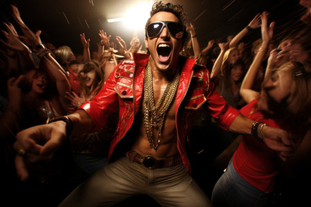 Nightlife Latin party, Celebration entertainment, dancing disco, reggaeton cumbia. traditional latin argentinian dance milonga, tango salsa bachata kizomba. Bright outfits, fun celebrate Carnavalの素材