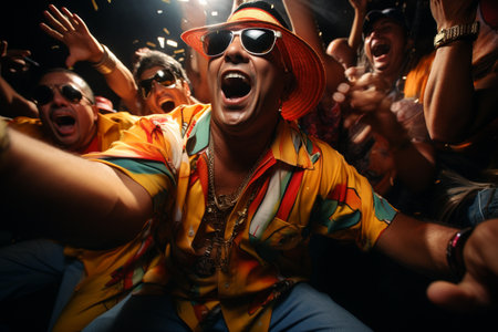 Nightlife Latin party, Celebration entertainment, dancing disco, reggaeton cumbia. traditional latin argentinian dance milonga, tango salsa bachata kizomba. Bright outfits, fun celebrate Carnavalの素材