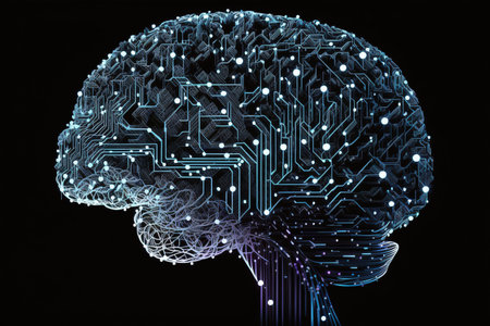 Technology and engineering concept. Artificial Intelligence, AI, machine learning, Big data, cyber mind domination, Chat bot, chat gpt, robo advisor , robotic. brain future . Generative AI.の素材