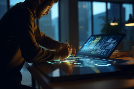 internet social media marketing, Business Finance, accounting, contract, advisor investment consulting marketing plan for company with using tablet and computer technology in analysis. Generative AI.の素材