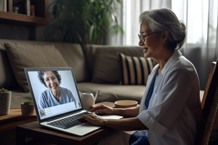 Doctor online, consultation doctor-patient conversation, video meeting, online web chat, call, communication, preparing online internet prescription, medical consultation, Family. Generative AI.の素材