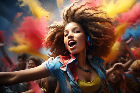 Nightlife Latin party, Celebration entertainment, dancing disco, reggaeton cumbia. traditional latin argentinian dance milonga, tango salsa bachata kizomba. Bright outfits, fun celebrate Carnavalの素材