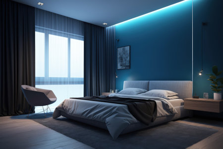 Bedroom design ideas, Modern and creative design ideas extraordinary and stylish minimalist bedroom. black modern. luxurious, oppulent, modern, luxe modern-baroque, Generative AI.の素材