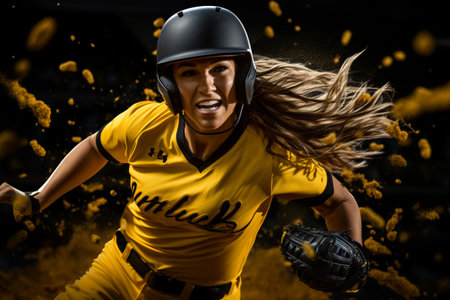 Softball Baseball. team sport with a ball, Fast pitch, Slow pitch, An energetic game of bat and ball, glove. Teamwork, sportsmanship, Entertainment on the outside.の素材