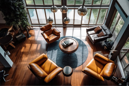 Interior design of living room in luxury home. architecture design with elegant luxury style. modern house. Modern. Cozy apartment. Home decor. Contemporary Vision and Architechture. Generative AI.の素材