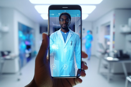 Doctor online, consultation doctor-patient conversation, video meeting, online web chat, call, communication, preparing online internet prescription, medical consultation, Family. Generative AI.の素材