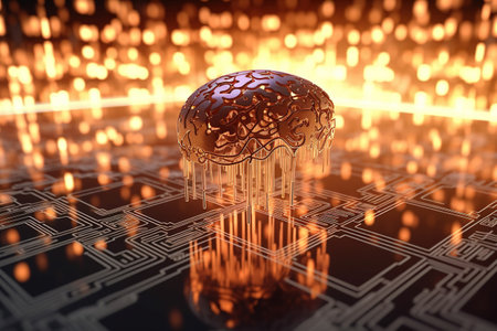 Technology and engineering concept. Artificial Intelligence, AI, machine learning, Big data, cyber mind domination, Chat bot, chat gpt, robo advisor , robotic. brain future . Generative AI.の素材