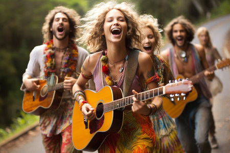 Hippie, philosophy lifestyle subculture, 1960s , freedom, love pocifism, spiritual community, Make love, not war, travel, hippy happiness joy fun, rebellious youth Eastern philosophy, hitchhikingの素材