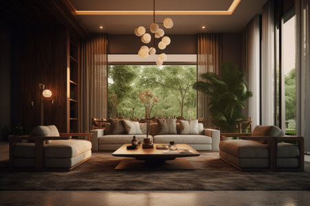 Interior design of living room in luxury home. architecture design with elegant luxury style. modern house. Modern. Cozy apartment. Home decor. Contemporary Vision and Architechture.の素材