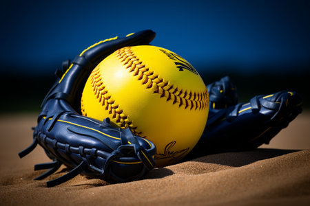 Softball Baseball. team sport with a ball, Fast pitch, Slow pitch, An energetic game of bat and ball, glove. Teamwork, sportsmanship, Entertainment on the outside.の素材
