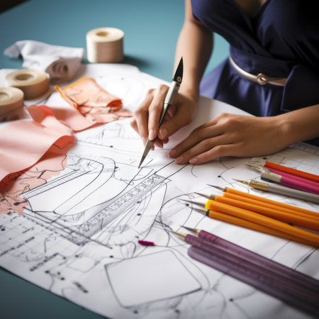 Sewing fashion designer constructor , work on the creation of clothes, a specialist designs closet items, creates drawings and patterns, technical implementation of fashion ideas.の素材