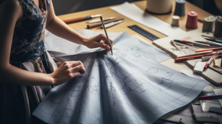Sewing fashion designer constructor , work on the creation of clothes, a specialist designs closet items, creates drawings and patterns, technical implementation of fashion ideas.の素材