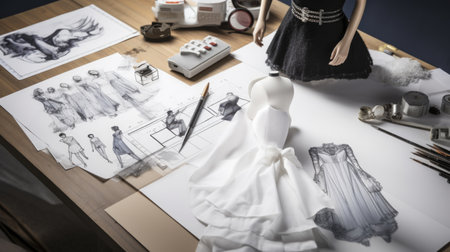 Sewing fashion designer constructor , work on the creation of clothes, a specialist designs closet items, creates drawings and patterns, technical implementation of fashion ideas.の素材
