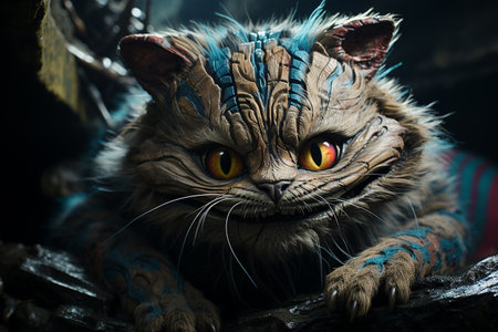 Alice in Wonderland, Cheshire Cat, White Rabbit with watches,queen,fairy tale, rabbit hole fantasy, imaginary world, inhabited by strange anthropomorphic creatures, absurd surrealismの素材