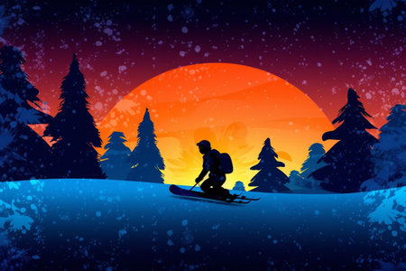 Winter Vacation, winter weekend, skiing ski mask snow sledding, recreation in the winter mountains, adrenaline, speed, nature beauty, enjoyment from the bustle of the city and work.の素材