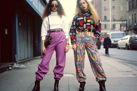 90s, hipsters Memphis style, 1990s, Retro music party, Funky, retrowave, cassette time, tape recorder neon, Fashion street style, bright looks, imported clothing, evocative style.の素材