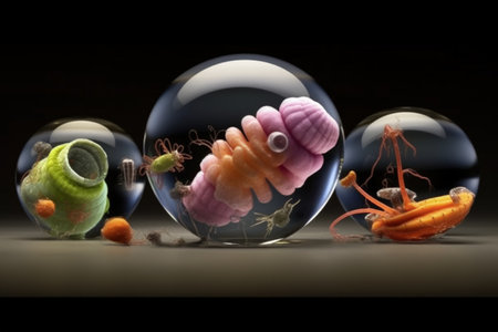 Bacteria, microscopic unicellular organisms, microorganism, under microscope zoomed in, study qualification.の素材