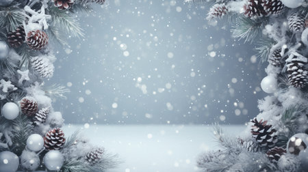 Snowy New Year's Eve Christmas card. Celebrating a snowy new year's eve with a charming Christmas card: winter wonderland, festive holidays, and seasonal greetings in a snow-covered landscape.の素材
