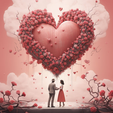 Happy Valentine's Day. Celebrating love: valentine romance, hearts, and sweet moments captured in a whimsical journey of affectionate connectionの素材